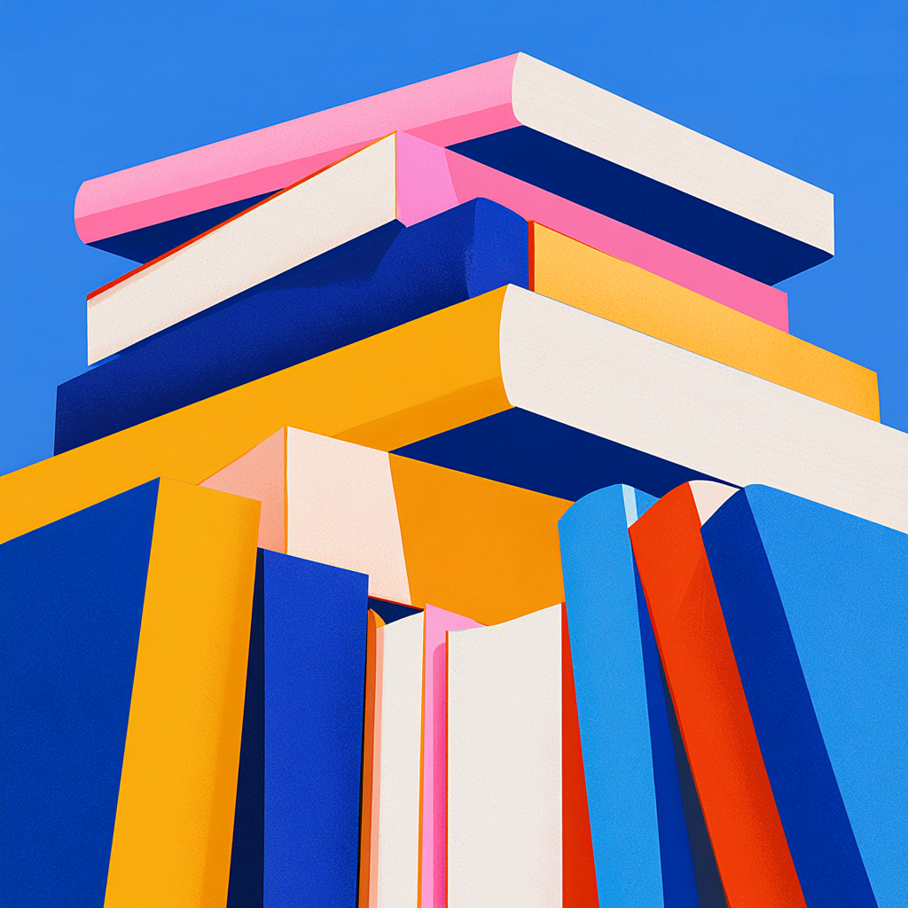 Editorial illustration of a stack of books