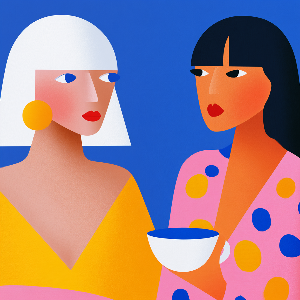 Editorial illustration of two women talking to each other