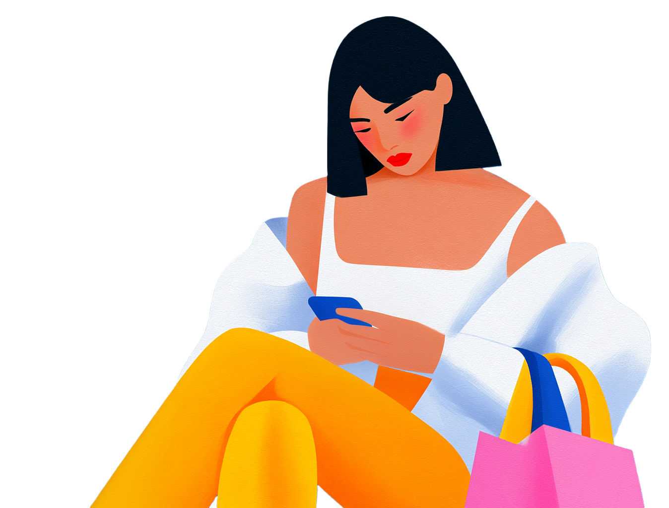 Illustration of a woman relaxing with her phone